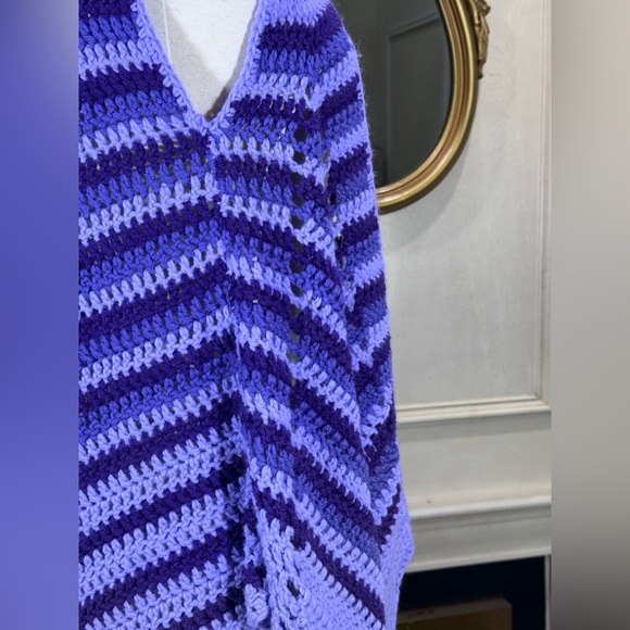 Handmade Crochet Chevron Vest Purple Striped Sleeveless Boho Layering Piece – OS - Picture 5 of 10